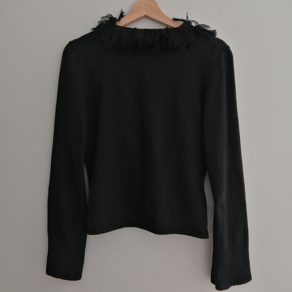 Roberta Scarpa Virgin Wool Cardigan with Silk Ruffle Trim Italian Luxury 12 (46) - Picture 3 of 16